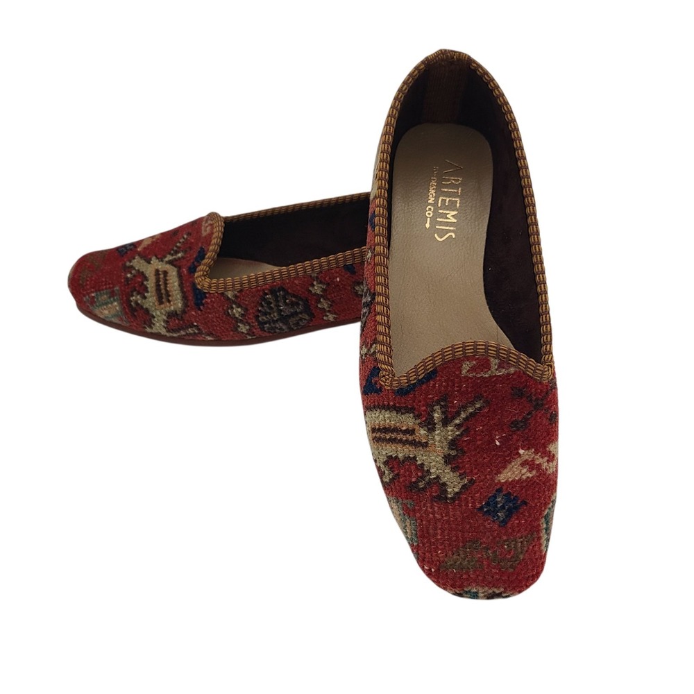 Artemis Kilim Loafers Women's Size‎ 36 EU 5.5  US Red Wool Slippers Flats Boho